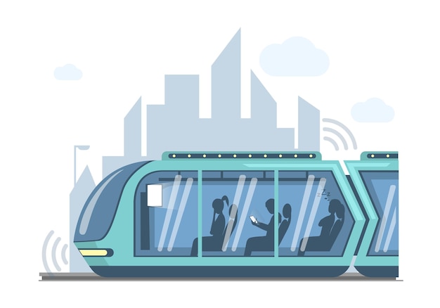 Vecteur futurs transports publics express en ville vector illustration plat futuriste