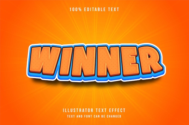 Gagnant, effet de texte modifiable 3d style de jeu de bande dessinée bleu orange