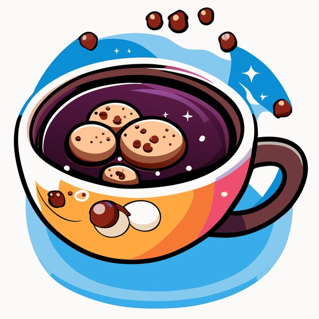 Vecteur galaxie à l'intérieur d'une tasse de thé café dessiné à la main dessin animé autocollant icône concept illustration isolée