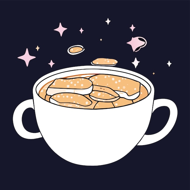 Vecteur galaxie à l'intérieur d'une tasse de thé dessin animé dessiné à la main autocollant icône concept illustration isolée