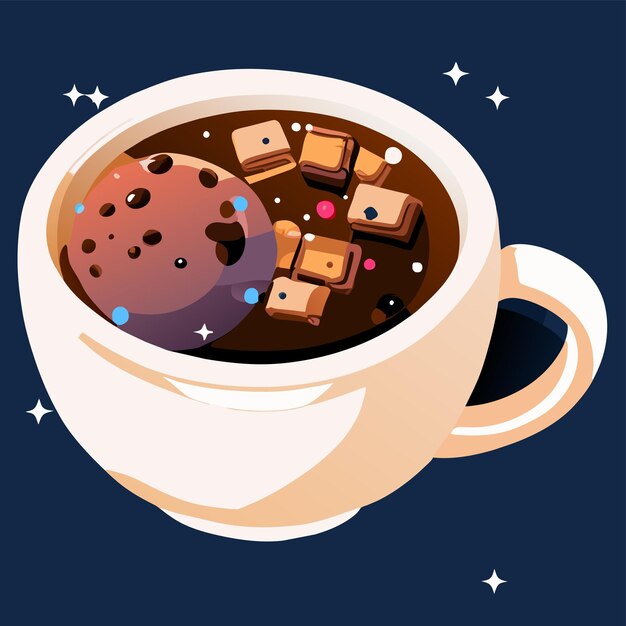 Vecteur galaxie à l'intérieur d'une tasse de thé dessin animé dessiné à la main autocollant icône concept illustration isolée