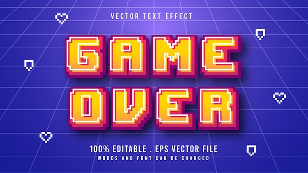 Vecteur game over pixel 3d style de police d'effet de texte modifiable