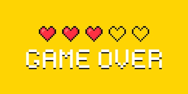 Game Over Pixel Art Design Avec Coeurs 8bit Pixel Art Design Pour Game Life Bar Contrôleur De Jeu Illustration Vectorielle