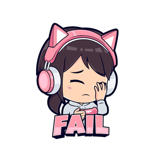 Vecteur gamer girl fail expressions autocollant logo de mascotte de jeu