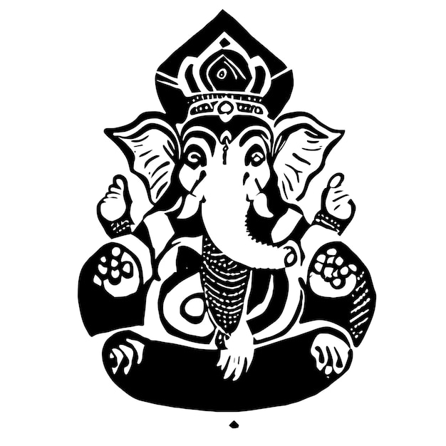 Ganesh Jayanti Seigneur Ganesha Dessin Animé Dessiné à La Main Autocollant Icône Concept Illustration Isolée