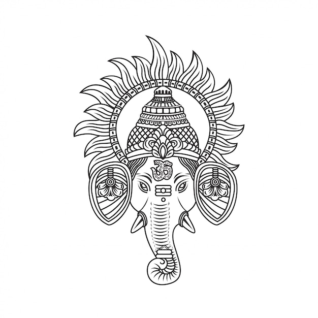 Vecteur ganesh ji visage entouré d'une illustration de suraj ji