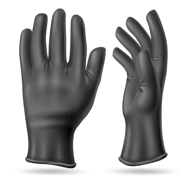 Gants Noirs Réalistes. équipement De Nettoyage De Protection Des Mains Isolé Sur Fond Blanc