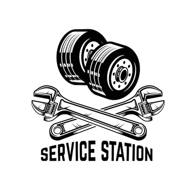 Garage. Station Service. Réparation Automobile. élément Pour Logo, étiquette, Emblème, Signe. Illustration