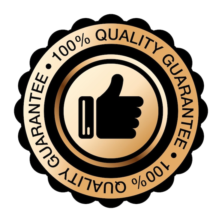 Vecteur garantie de qualité à 100 %. couleur noir et or. timbre de qualité 100 %.