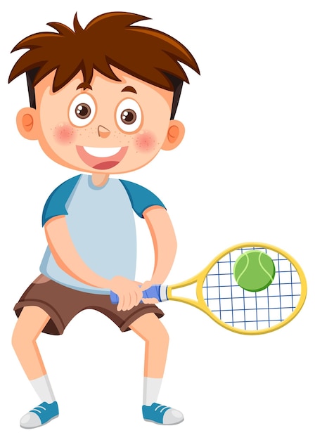 Garçon Actif Jouant Au Tennis