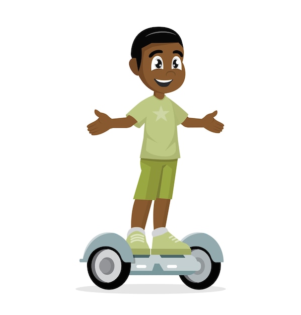 Garçon Africain Sur Le Scooter Auto équilibrage.