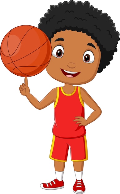 Vecteur garçon afro-américain de dessin animé jouant au basket-ball