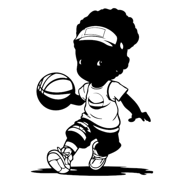 Vecteur un garçon afro-américain jouant au basket-ball illustration vectorielle d'un petit garçon jouant au basketball