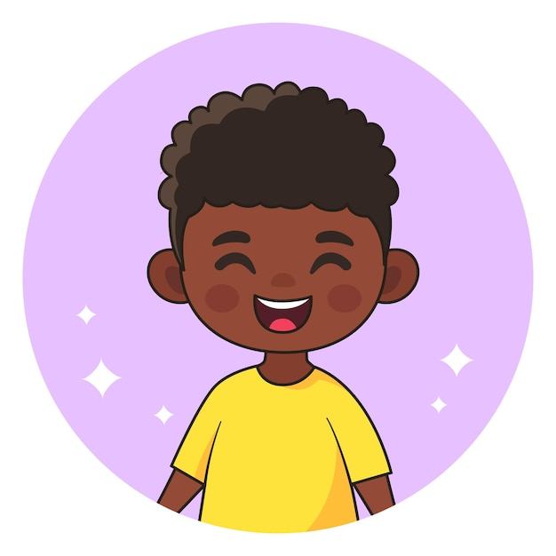 Garçon afro-américain souriant Enfant heureux Avatar pour les réseaux sociaux Illustration vectorielle