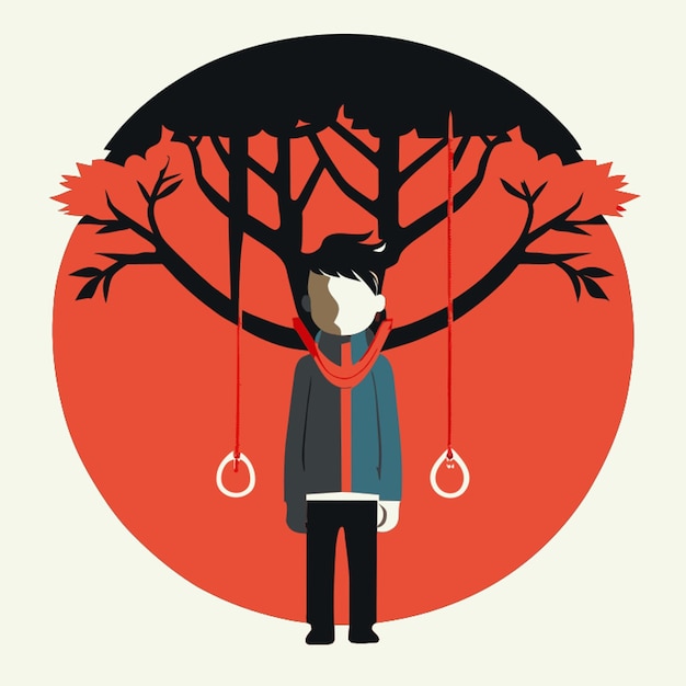 Vecteur garçon attaché à une illustration vectorielle d'arbre