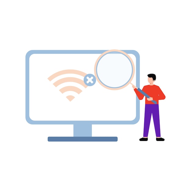 Le garçon cherche une connexion Wi-Fi sur l'écran