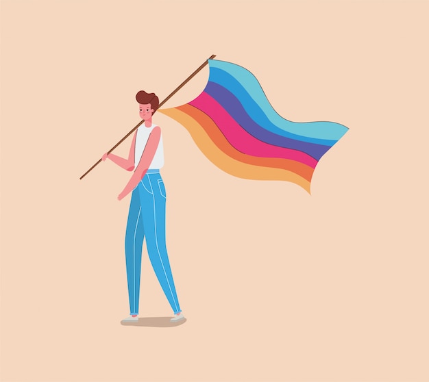 Garçon avec costume et drapeau lgtbi