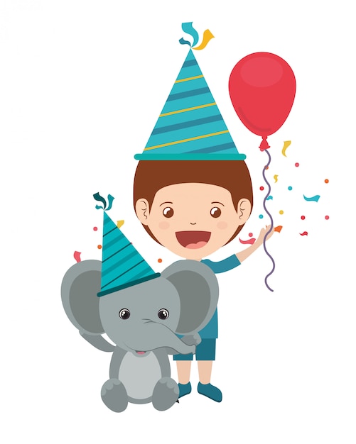 Garçon Avec éléphant En Anniversaire