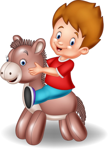 Garçon enfant dessin animé chevauchant un âne jouet