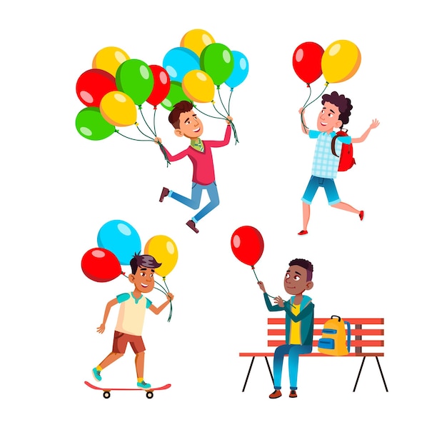 Garçon d'enfant d'école avec l'ensemble de ballon à air