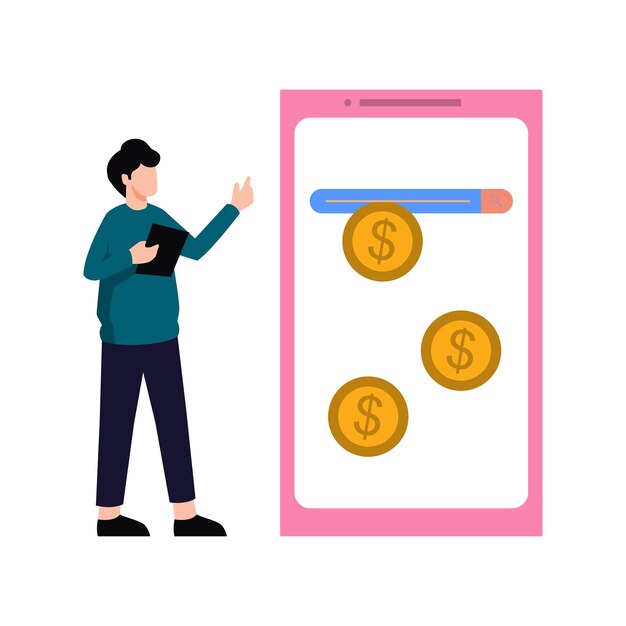 Vecteur le garçon envoie de l'argent en ligne