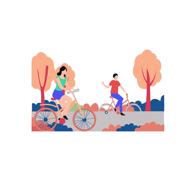 Un garçon et une fille font du vélo.