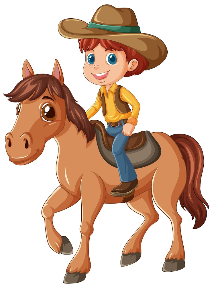 Vecteur un garçon heureux à cheval