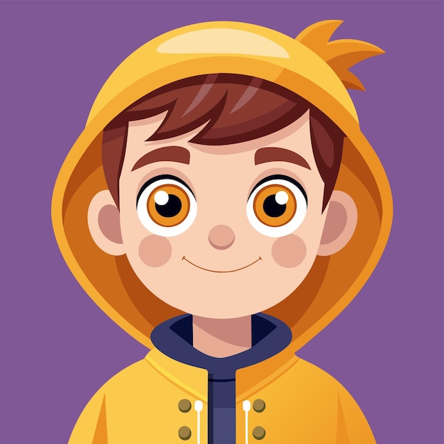 Vecteur garçon heureux portant un imperméable dessiné à la main mascotte personnage de dessin animé autocollant icône concept isolé