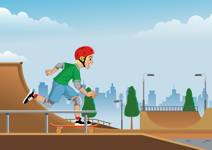 Vecteur garçon jouant au skateboard sur skatepark