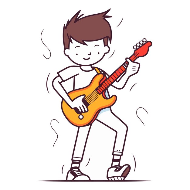 Vecteur un garçon jouant de la guitare électrique d'un garçon qui joue de la guitarre