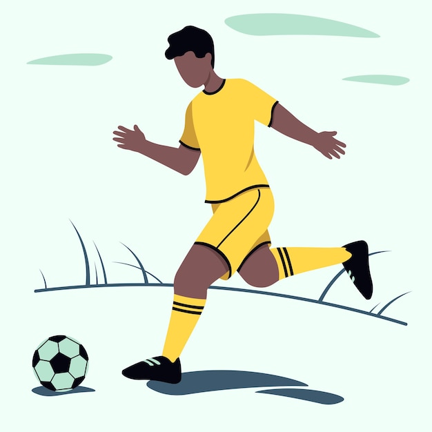 Vecteur garçon joue au football illustration vectorielle de joueur de football dans un style plat