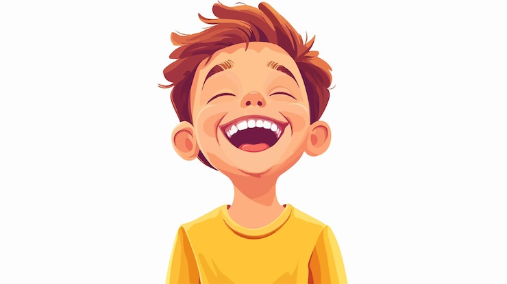 Vecteur un garçon joyeux de quatre ans riant sur un fond blanc une expression joyeuse et mignonne