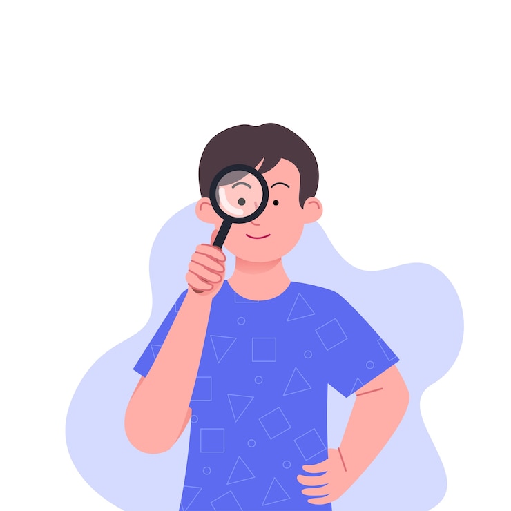 Vecteur garçon, à, loupe, recherche, illustration, concept