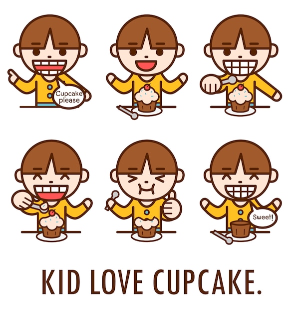 Un garçon mange un cupcake