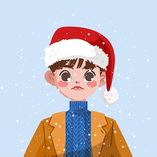 Garçon mignon célébrant Noël avec le chapeau de santa