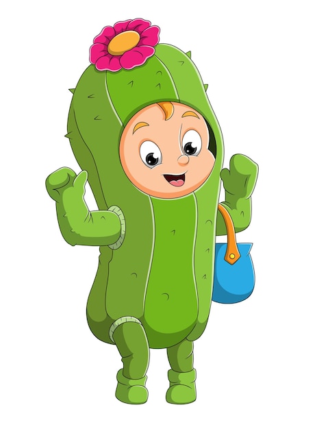 Le Garçon Mignon Célèbre L'halloween Avec Le Costume De Cactus D'illustration