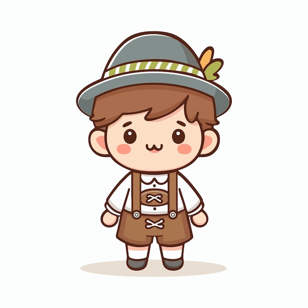 Vecteur le garçon mignon célèbre le oktoberfest illustration d'icône de dessin animé