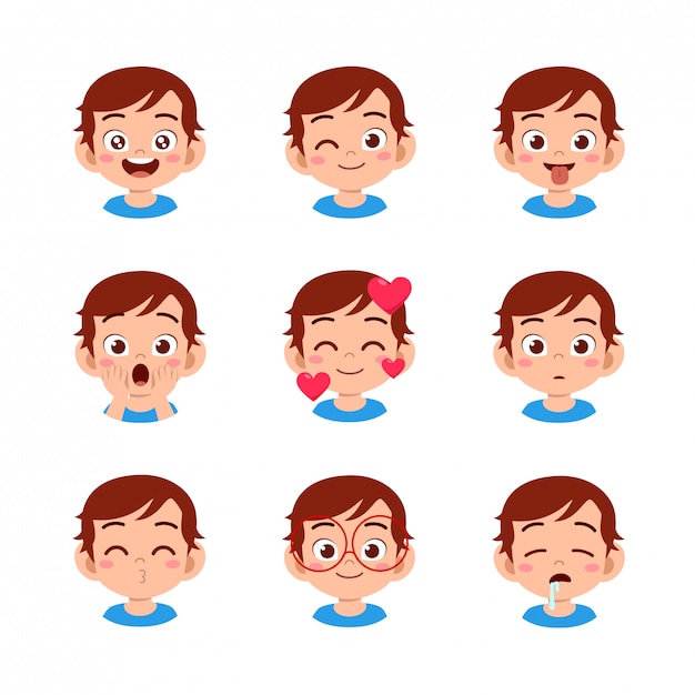 Garçon Mignon Avec Différentes Expressions Du Visage