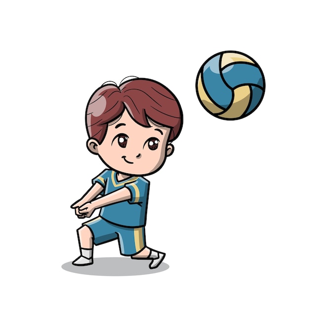 Garçon mignon jouant au volley-ball dessin animé
