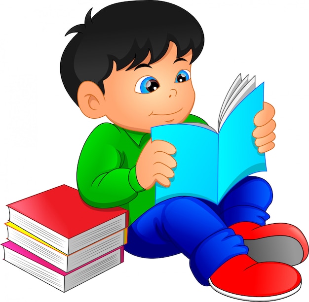 Vecteur garçon mignon, lecture de livres