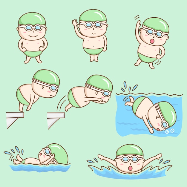 Vecteur garçon mignon en personnage de dessin animé de maillots de bain.