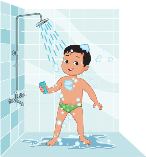 Garçon Mignon Prenant Une Illustration Vectorielle De Bain