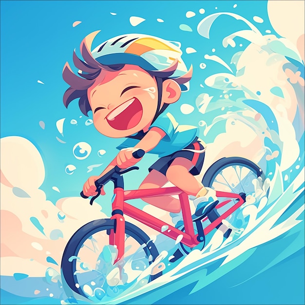 Vecteur un garçon de modesto pratique le vélo aquatique dans le style des dessins animés