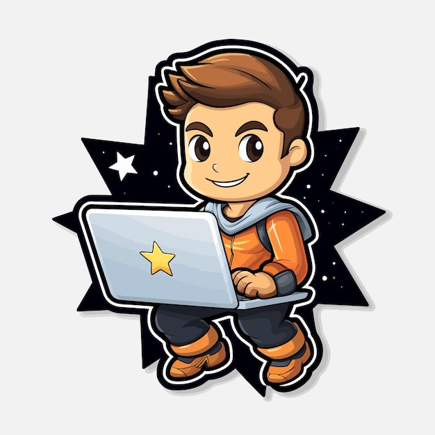 Un garçon avec un ordinateur portable qui dit "astronaute".