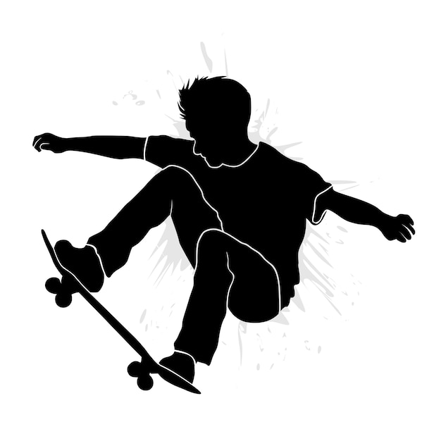 Vecteur garçon patineur sautant avec planche. silhouette d'illustration vectorielle