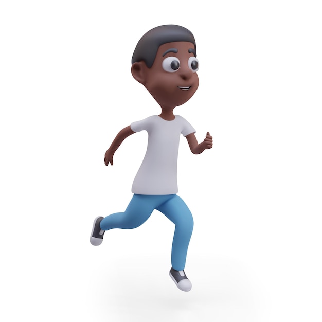 Un garçon de peau foncée en jeans court en avant Un petit athlète en course Exercices sportifs pour enfants
