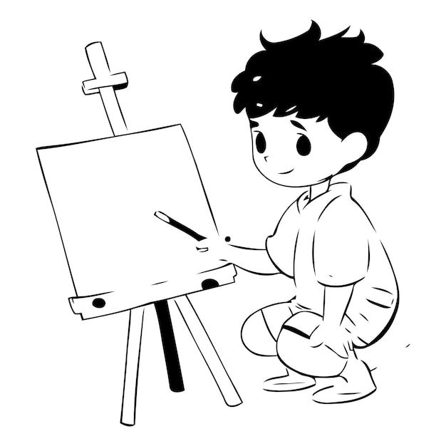 Vecteur un garçon peint un tableau sur le chevalet illustration de dessin animé vectoriel