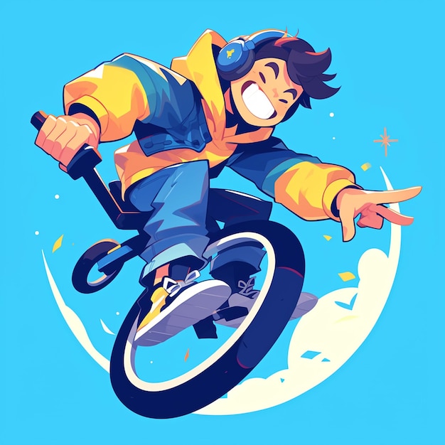 Vecteur un garçon de pittsburgh roule sur un monocycle dans le style des dessins animés