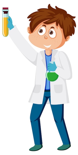 Un garçon portant une blouse de laboratoire