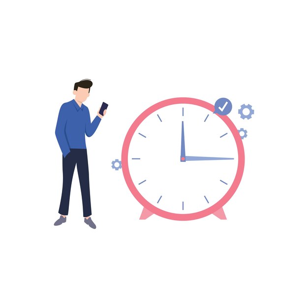 Le garçon règle l'horloge